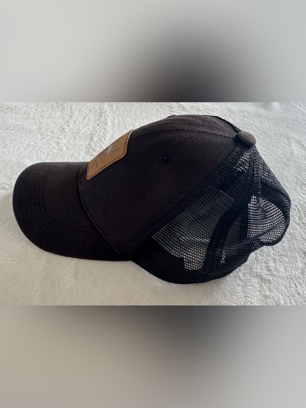 Psycho Bunny Black Back Mesh Trucker Cap Brown Leather Skull Bunny Patch - Picture 3 of 7